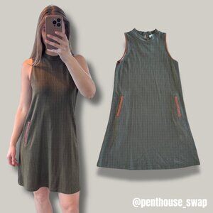 THML Olive Green Sleeveless Dress with Faux Leather, Size S